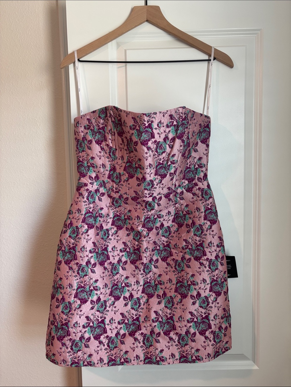 Lulu's Pink Strapless Floral Jacquard Mini Dress